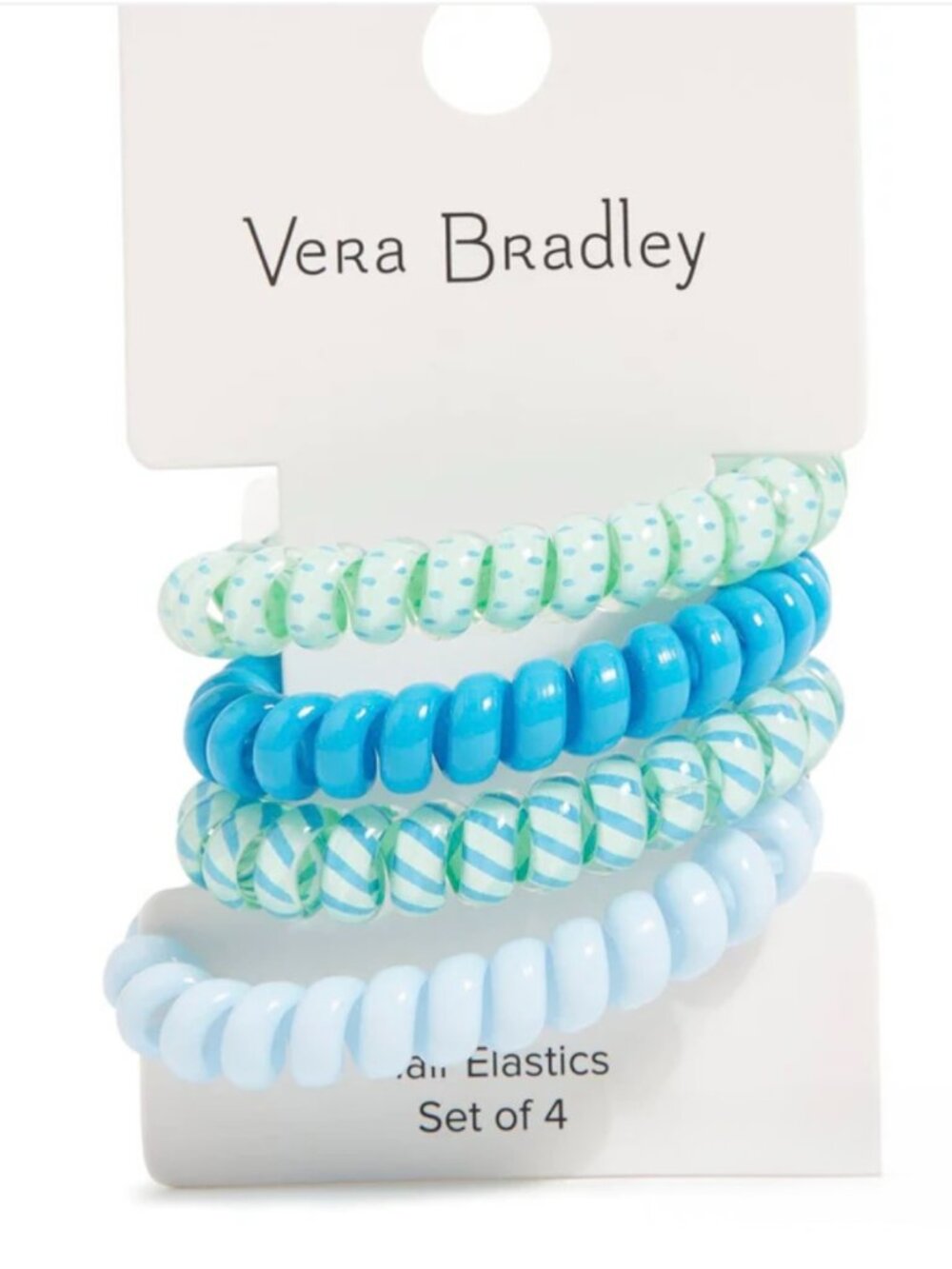 NWT - Vera Bradley Spiral Hair Elastics - 4 Pack - Spring Medley Blue